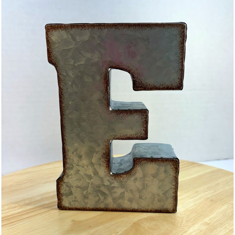 Hobby Lobby Galvanized Silver Metal Letter E Wall Decor Freestanding 3D 7in